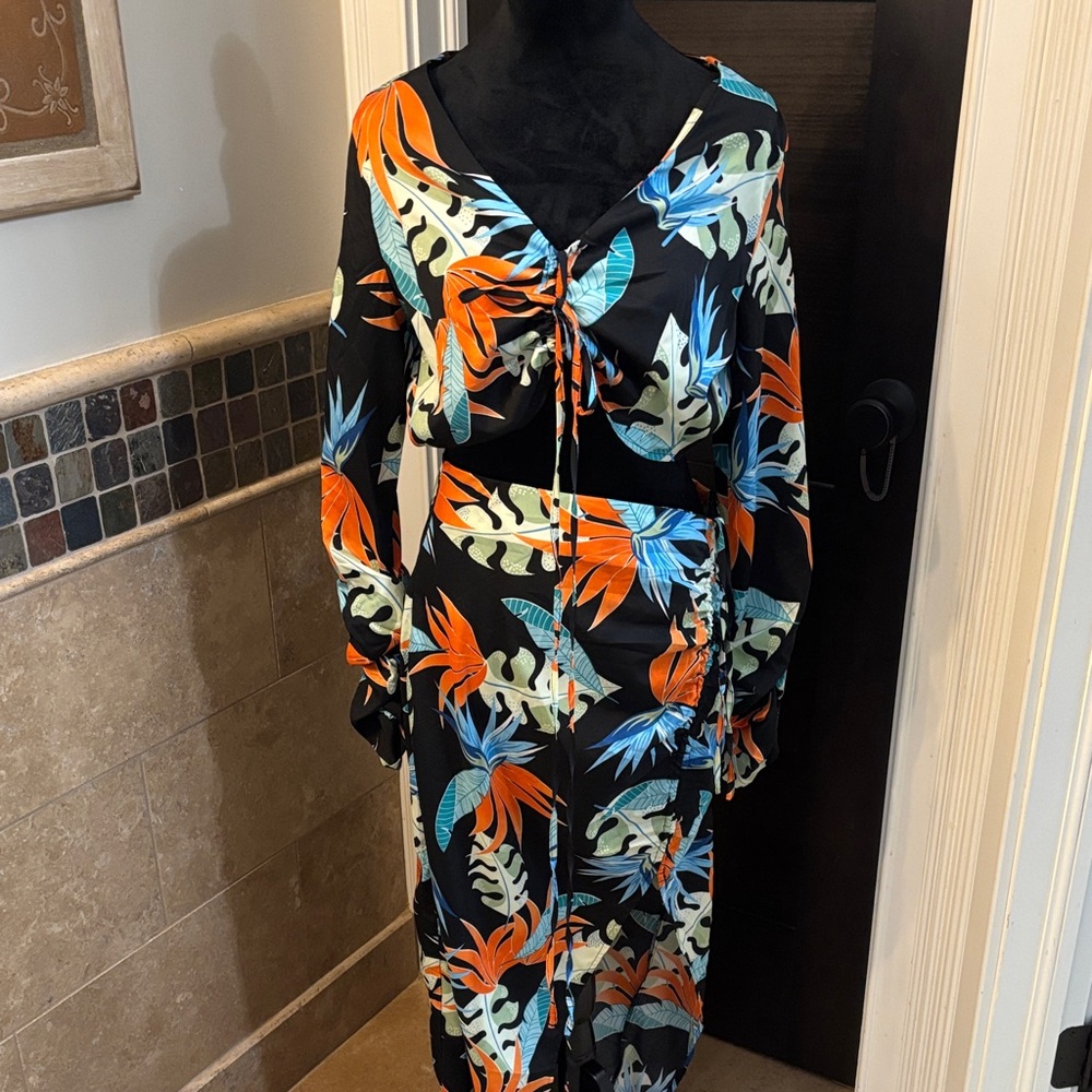 Tropical Print Black top and skirt